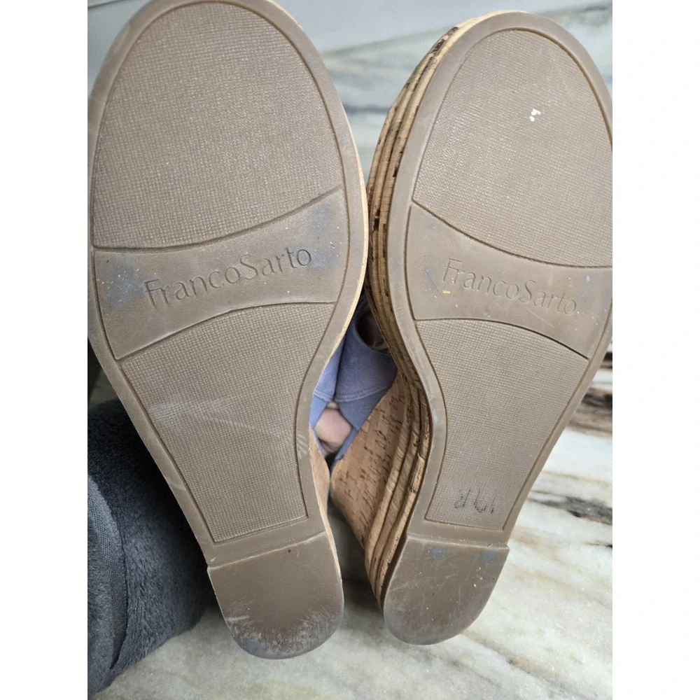 FRANCO SARTO Size 7.5 Light Blue Leather Wedge Heel Sandal Shoes‎ Cork
